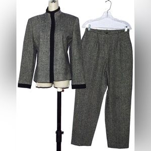 BRIDGETOWN CO. VTG 90 SZ M HERRINGBONE 100% WOOL PANT SUIT JACKET PANTS 2 PC SET